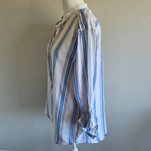 AG Adriano Goldschmied Linen Cotton Button Shirt Roll Tab Sleeve Women Size L - Picture 3 of 8